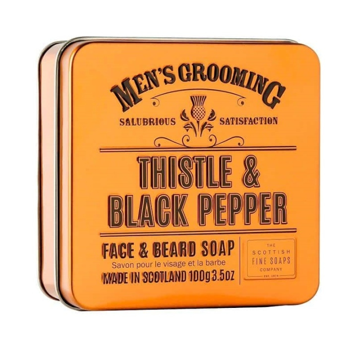 Scottish Fine Soaps Thistle & Black Pepper Face & Beard Soap in a Tin 100g i gruppen HELSE OG SKJØNNHET / Gavesett / Gavesett for ham hos TP E-commerce Nordic AB (A13070)