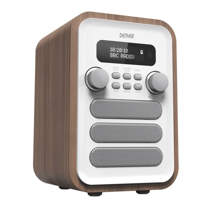 Denver FM/DAB+ Radio Bluetooth Wood/White i gruppen Elektronikk / Lyd & Bilde / Hjemmekino, HiFi og bærbar / Radio & Vekkerklokker / Radio hos TP E-commerce Nordic AB (A13714)