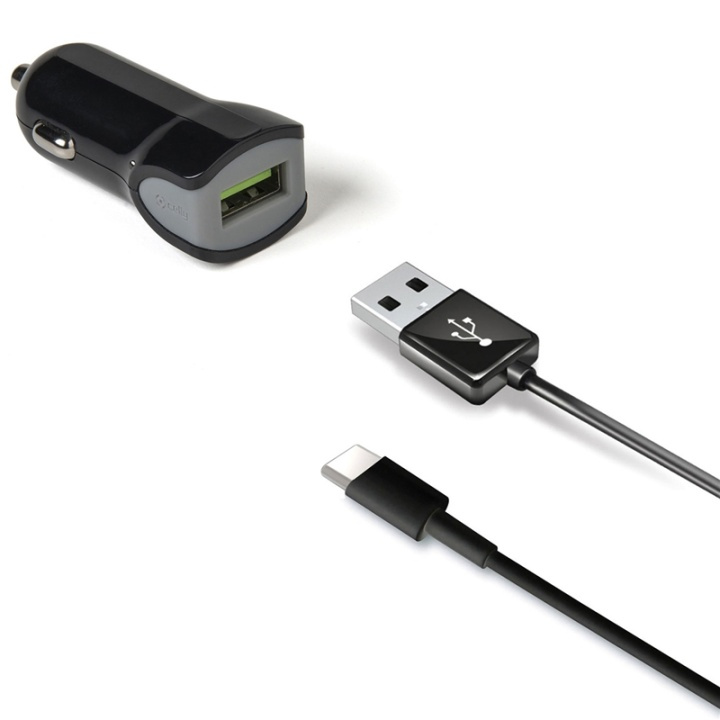 Celly Billaddare + USB-C-kabel 2,4A i gruppen SMARTTELEFON & NETTBRETT / Ladere og Kabler / Billader / Billader USB hos TP E-commerce Nordic AB (A13741)