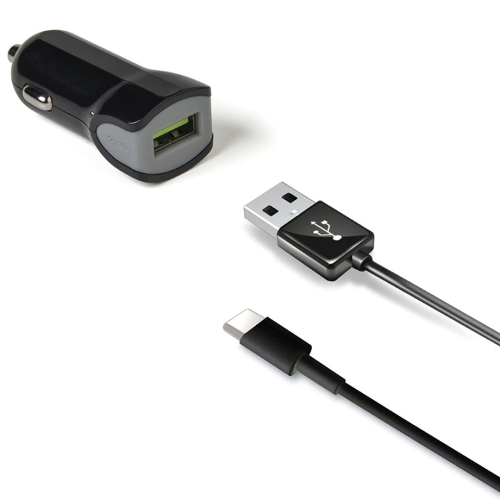 Celly Billader + USB-C-kabel 2,4A 12W i gruppen SMARTTELEFON & NETTBRETT / Ladere og Kabler / Billader / Billader USB hos TP E-commerce Nordic AB (A13741)