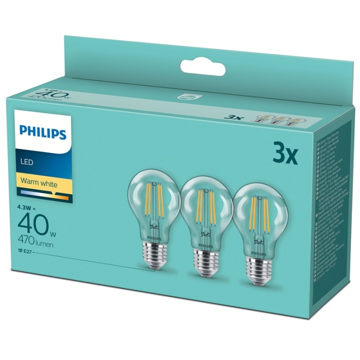 Philips 3-pakning LED E27 Normal Clear 40W 470lm i gruppen Elektronikk / Lys / LED-lys hos TP E-commerce Nordic AB (A13808)