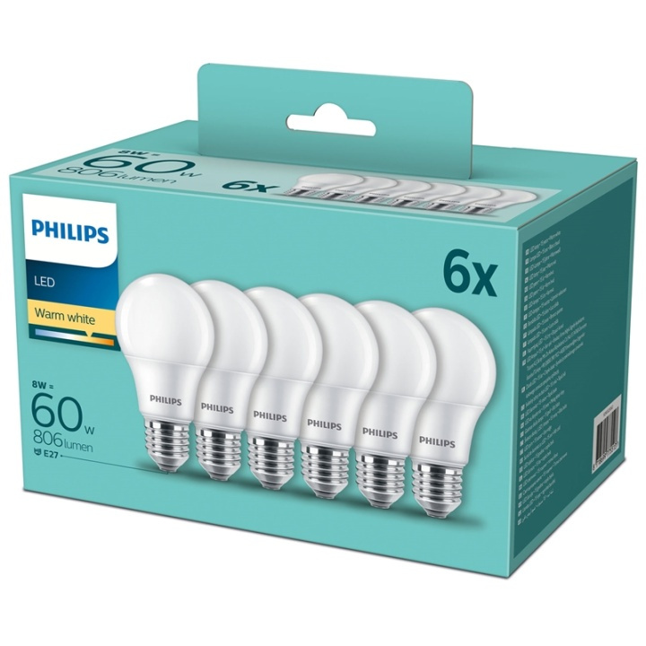 Philips 6-pack LED E27 Normal Frost 60 i gruppen Elektronikk / Lys / LED-lys hos TP E-commerce Nordic AB (A13813)