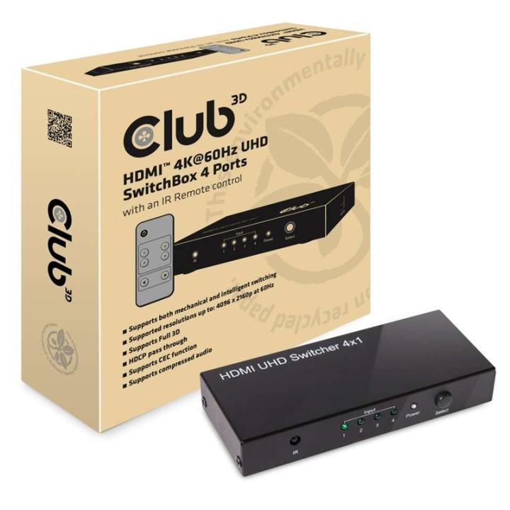 CLUB3D HDMI 2.0 UHD SwitchBox 4 Ports i gruppen Elektronikk / Kabler og adaptere / HDMI / Adaptere hos TP E-commerce Nordic AB (A13945)