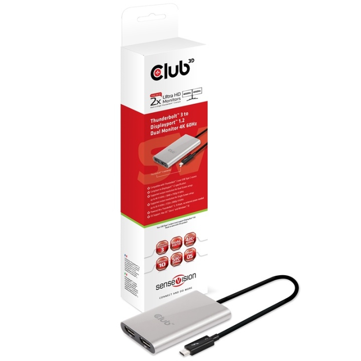 CLUB3D ThunderboltT 3 til DisplayportT 1.2 dobbel skjerm 4K 60 Hz i gruppen Datautstyr / Kabler og adaptere / DisplayPort / Adaptere hos TP E-commerce Nordic AB (A13947)