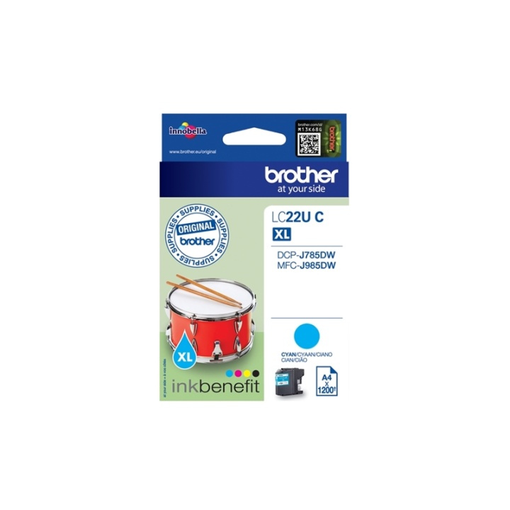 Brother LC-22UC blekkpatroner Original Cyan med høy (XL) kapasitet i gruppen Datautstyr / Skrivere og tilbehør / Blekk og toner / Blekkpatroner / Brother hos TP E-commerce Nordic AB (A14049)