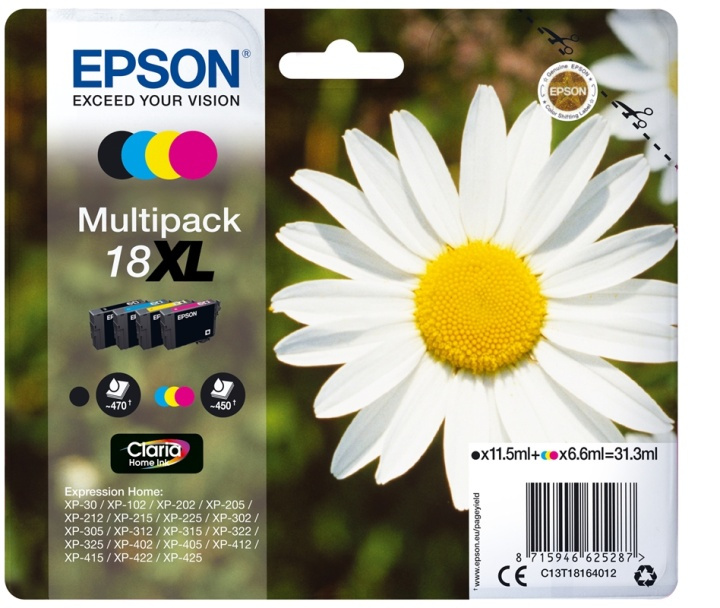 Epson Daisy Flerpack 4 färger 18XL Claria Home-bläck i gruppen Datautstyr / Skrivere og tilbehør / Blekk og toner / Blekkpatroner / Epson hos TP E-commerce Nordic AB (A14069)