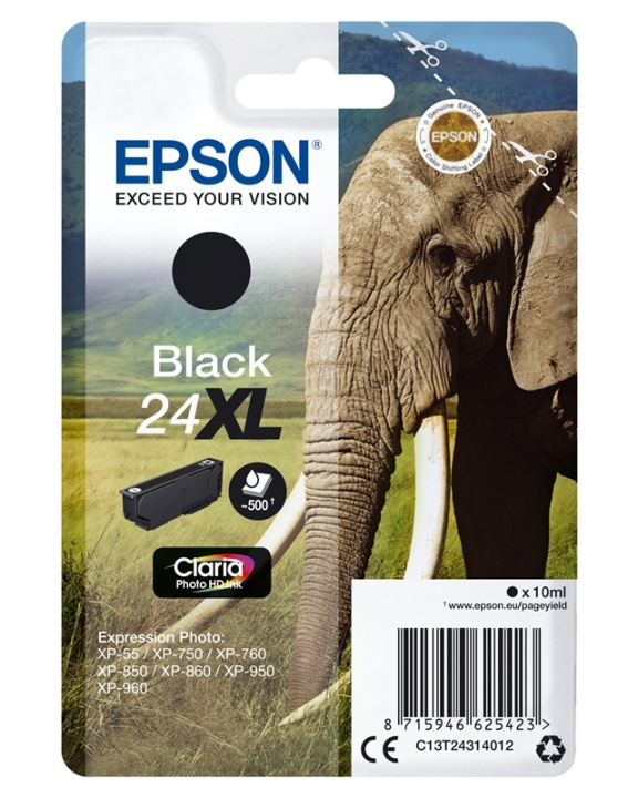 Epson Elephant Enkeltpakke svart 24XL Claria Photo HD-blekk i gruppen Datautstyr / Skrivere og tilbehør / Blekk og toner / Blekkpatroner / Epson hos TP E-commerce Nordic AB (A14075)