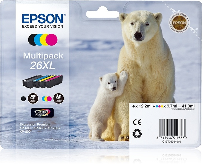 Epson Isbjørn Multipack 4 farger 26XL Claria Premium-blekk i gruppen Datautstyr / Skrivere og tilbehør / Blekk og toner / Blekkpatroner / Epson hos TP E-commerce Nordic AB (A14079)