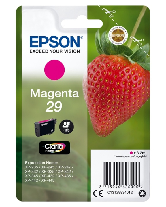 Epson Strawberry Singlepack Magenta 29 Claria Home Ink i gruppen Datautstyr / Skrivere og tilbehør / Blekk og toner / Blekkpatroner / Epson hos TP E-commerce Nordic AB (A14085)
