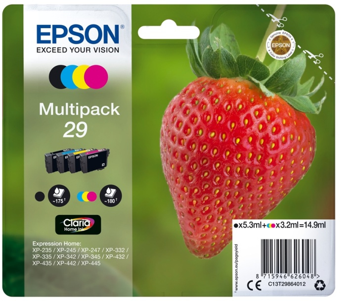 Epson Strawberry Multipack 4-colours 29 Claria Home Ink i gruppen Datautstyr / Skrivere og tilbehør / Blekk og toner / Blekkpatroner / Epson hos TP E-commerce Nordic AB (A14086)