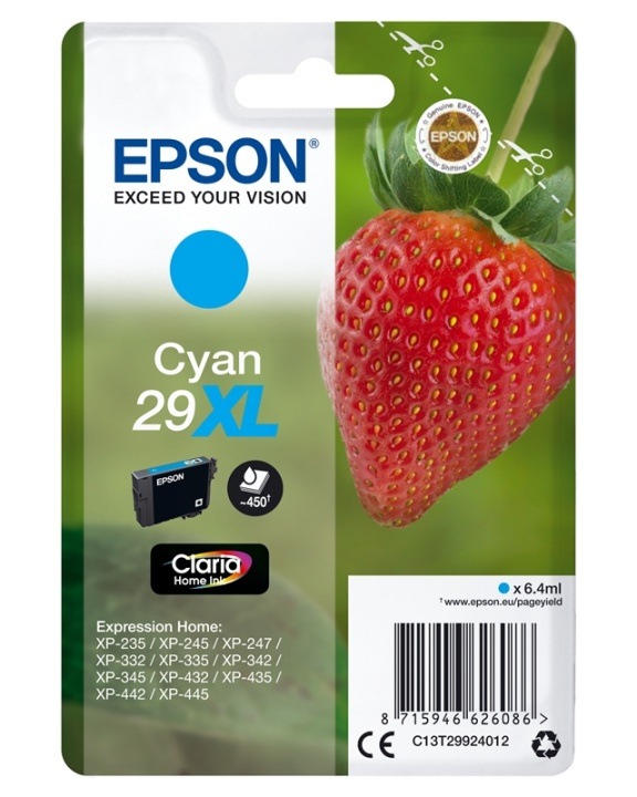 Epson Strawberry Singlepack Cyan 29XL Claria Home Ink i gruppen Datautstyr / Skrivere og tilbehør / Blekk og toner / Blekkpatroner / Epson hos TP E-commerce Nordic AB (A14088)