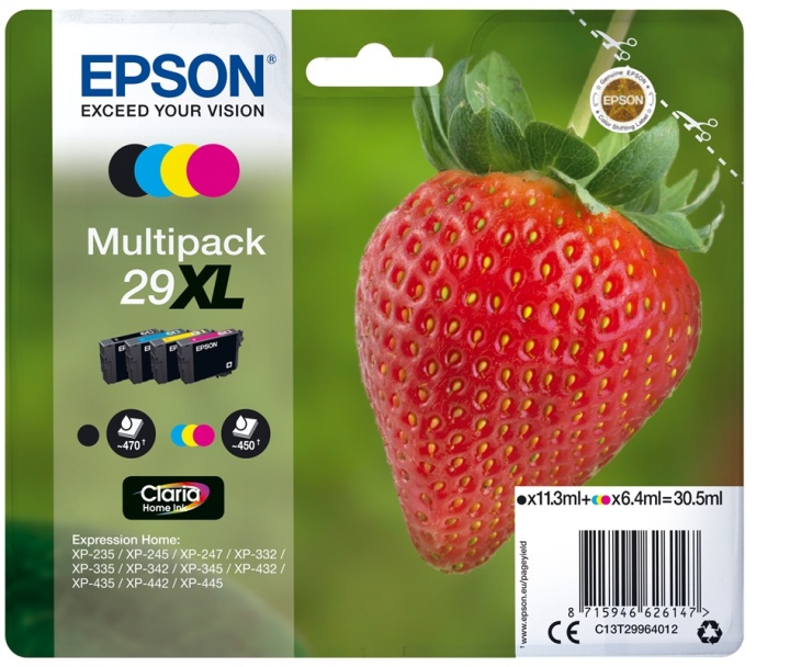 Epson Jordbær Multipack 4-farger 29XL Claria Home Ink i gruppen Datautstyr / Skrivere og tilbehør / Blekk og toner / Blekkpatroner / Epson hos TP E-commerce Nordic AB (A14091)