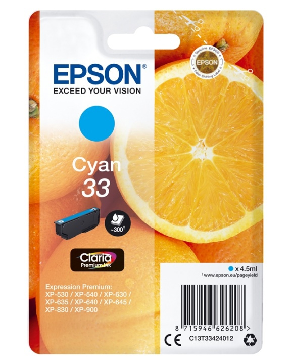 Epson Appelsinfarget enkeltpakke Cyan 33 Claria Premium-blekk i gruppen Datautstyr / Skrivere og tilbehør / Blekk og toner / Blekkpatroner / Epson hos TP E-commerce Nordic AB (A14093)