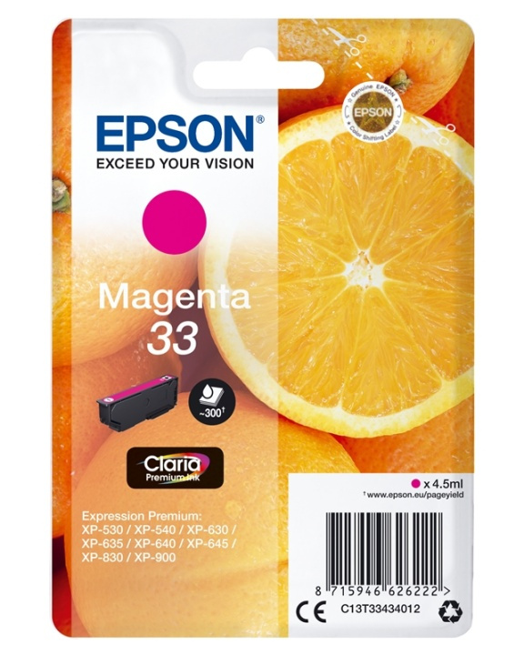 Epson Oranges Singlepack Magenta 33 Claria Premium Ink i gruppen Datautstyr / Skrivere og tilbehør / Blekk og toner / Blekkpatroner / Epson hos TP E-commerce Nordic AB (A14096)