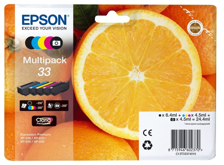 Epson Oranges Multipack 5-colours 33 Claria Premium Ink i gruppen Datautstyr / Skrivere og tilbehør / Blekk og toner / Blekkpatroner / Epson hos TP E-commerce Nordic AB (A14097)