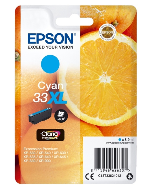 Epson Oranges Singlepack Cyan 33XL Claria Premium Ink i gruppen Datautstyr / Skrivere og tilbehør / Blekk og toner / Blekkpatroner / Epson hos TP E-commerce Nordic AB (A14099)