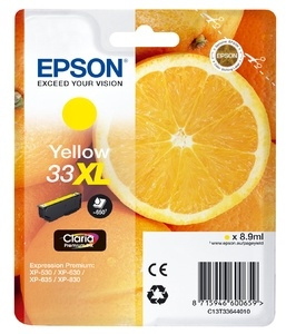 Epson Oranges C13T33644010 bläckpatroner 1 styck Original Gul i gruppen Datautstyr / Skrivere og tilbehør / Blekk og toner / Blekkpatroner / Epson hos TP E-commerce Nordic AB (A14101)