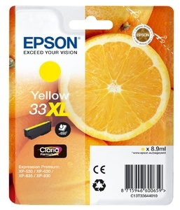 Epson Oranges C13T33644010 blekkpatroner 1 stk Original gul i gruppen Datautstyr / Skrivere og tilbehør / Blekk og toner / Blekkpatroner / Epson hos TP E-commerce Nordic AB (A14101)