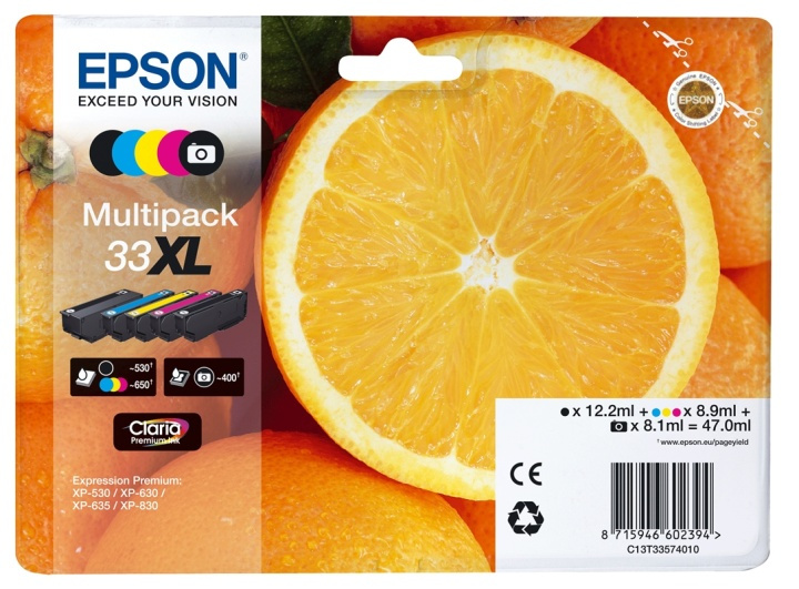 Epson Oransje flerpakning med 5 farger 33XL Claria Premium-blekk i gruppen Datautstyr / Skrivere og tilbehør / Blekk og toner / Blekkpatroner / Epson hos TP E-commerce Nordic AB (A14103)