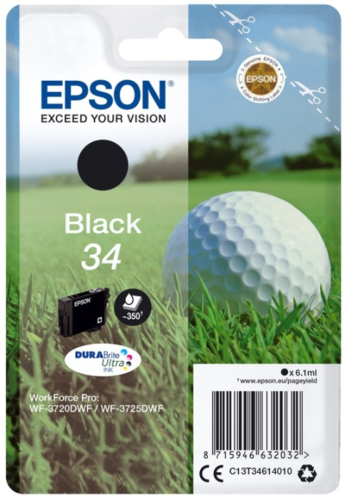 Epson Golf ball Singlepack Black 34 DURABrite Ultra Ink i gruppen Datautstyr / Skrivere og tilbehør / Blekk og toner / Blekkpatroner / Epson hos TP E-commerce Nordic AB (A14105)