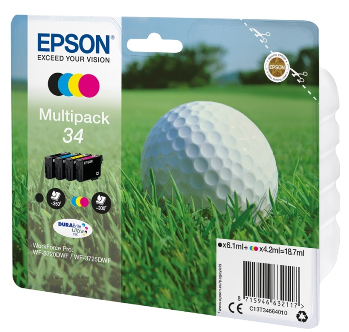 Epson Golfball Multipack 4-farger 34 DURABrite Ultra Ink i gruppen Datautstyr / Skrivere og tilbehør / Blekk og toner / Blekkpatroner / Epson hos TP E-commerce Nordic AB (A14106)