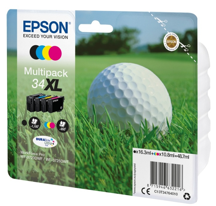 Epson Golf ball Multipack 4-colours 34XL DURABrite Ultra Ink i gruppen Datautstyr / Skrivere og tilbehør / Blekk og toner / Blekkpatroner / Epson hos TP E-commerce Nordic AB (A14107)