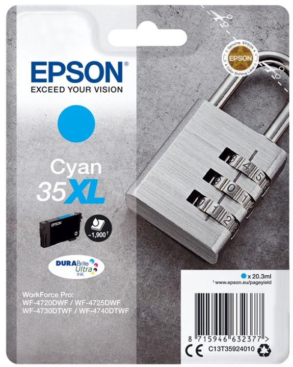 Epson Hengelås enkeltpakke Cyan 35XL DURABrite Ultra-blekk i gruppen Datautstyr / Skrivere og tilbehør / Blekk og toner / Blekkpatroner / Epson hos TP E-commerce Nordic AB (A14108)