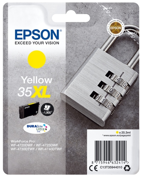 Epson Padlock Singlepack Yellow 35XL DURABrite Ultra Ink i gruppen Datautstyr / Skrivere og tilbehør / Blekk og toner / Blekkpatroner / Epson hos TP E-commerce Nordic AB (A14109)