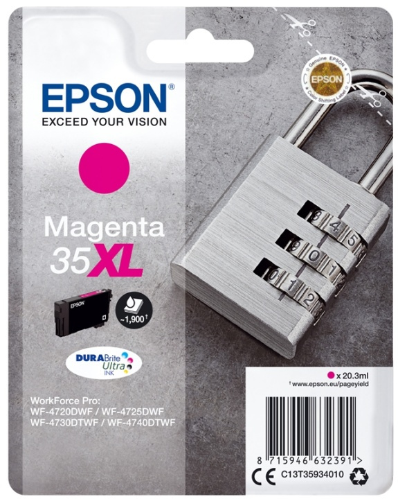 Epson Hengelås enkeltpakke Magenta 35XL DURABrite Ultra-blekk i gruppen Datautstyr / Skrivere og tilbehør / Blekk og toner / Blekkpatroner / Epson hos TP E-commerce Nordic AB (A14110)