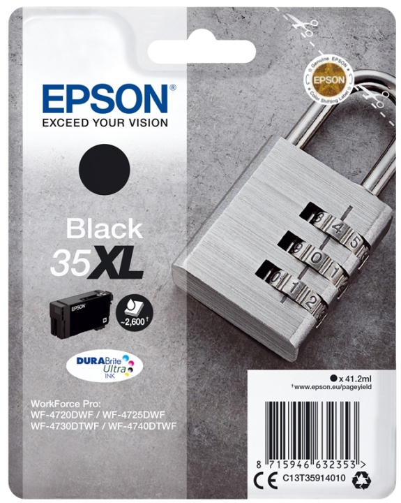 Epson Hengelås enkeltpakke svart 35XL DURABrite Ultra-blekk i gruppen Datautstyr / Skrivere og tilbehør / Blekk og toner / Blekkpatroner / Epson hos TP E-commerce Nordic AB (A14111)