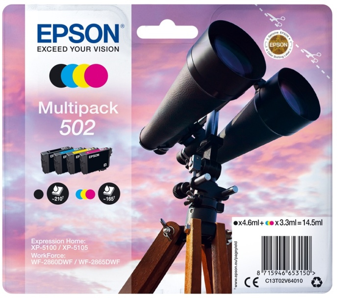 Epson Blekk C13T02V64010 502 Multipack Binoculars i gruppen Datautstyr / Skrivere og tilbehør / Blekk og toner / Blekkpatroner / Epson hos TP E-commerce Nordic AB (A14116)