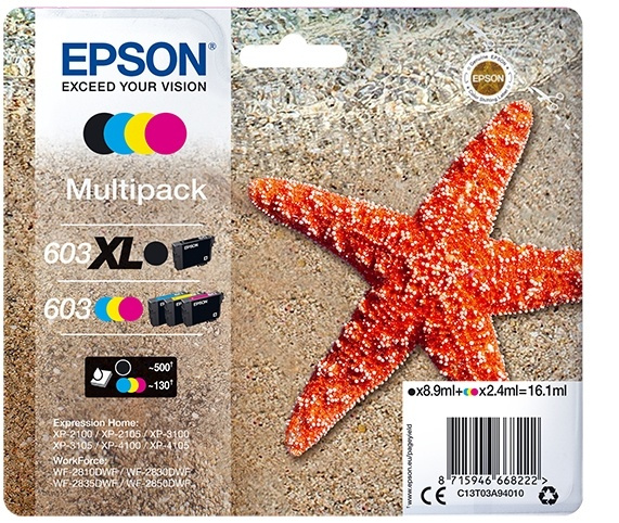 Epson 603 XL blekkpatroner 1 stk Original High (XL) Yield Black, Cyan, Mag i gruppen Datautstyr / Skrivere og tilbehør / Blekk og toner / Blekkpatroner / Epson hos TP E-commerce Nordic AB (A14123)