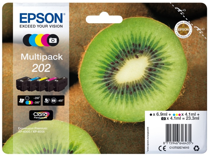 Epson Kiwi Multipack 5-colours 202 Claria Premium Ink i gruppen Datautstyr / Skrivere og tilbehør / Blekk og toner / Blekkpatroner / Epson hos TP E-commerce Nordic AB (A14129)