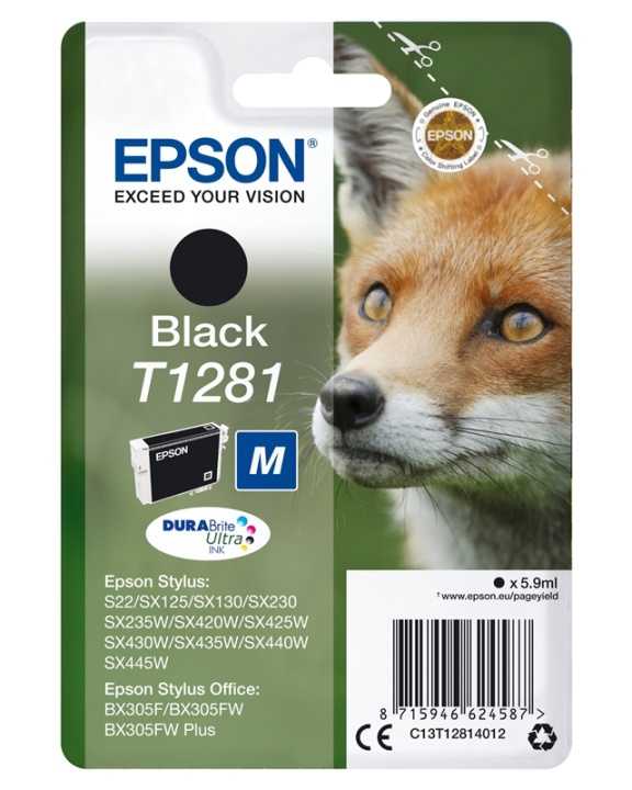 Epson Fox Enpack svart T1281 DURABrite Ultra-bläck i gruppen Datautstyr / Skrivere og tilbehør / Blekk og toner / Blekkpatroner / Epson hos TP E-commerce Nordic AB (A14135)