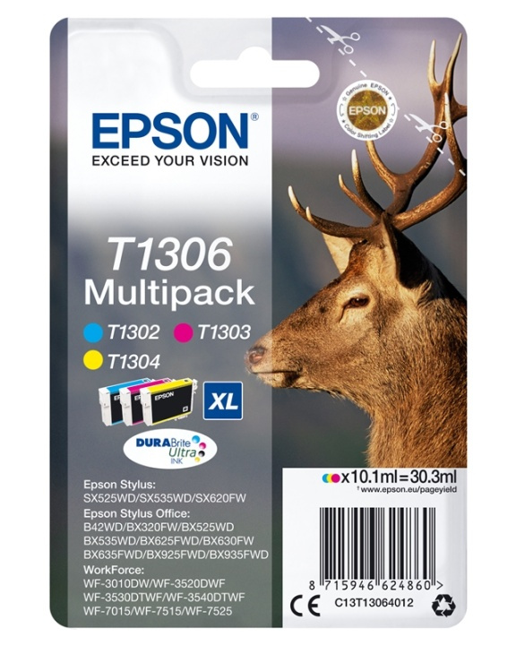 Epson Stag Multipack 3 farger T1306 DURABrite Ultra-blekk i gruppen Datautstyr / Skrivere og tilbehør / Blekk og toner / Blekkpatroner / Epson hos TP E-commerce Nordic AB (A14140)