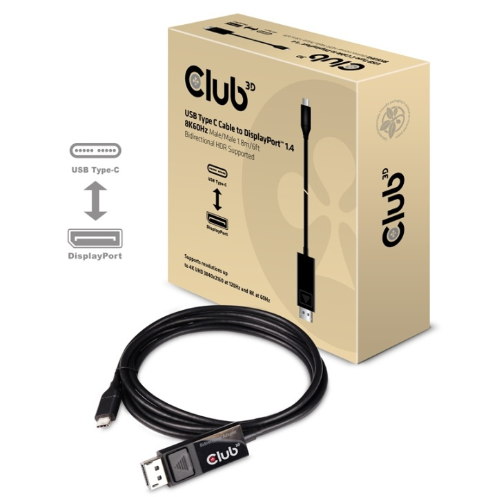 CLUB3D cac-1557 USB C Displayport 1.4 Svart i gruppen Datautstyr / Kabler og adaptere / DisplayPort / Kabler hos TP E-commerce Nordic AB (A14264)