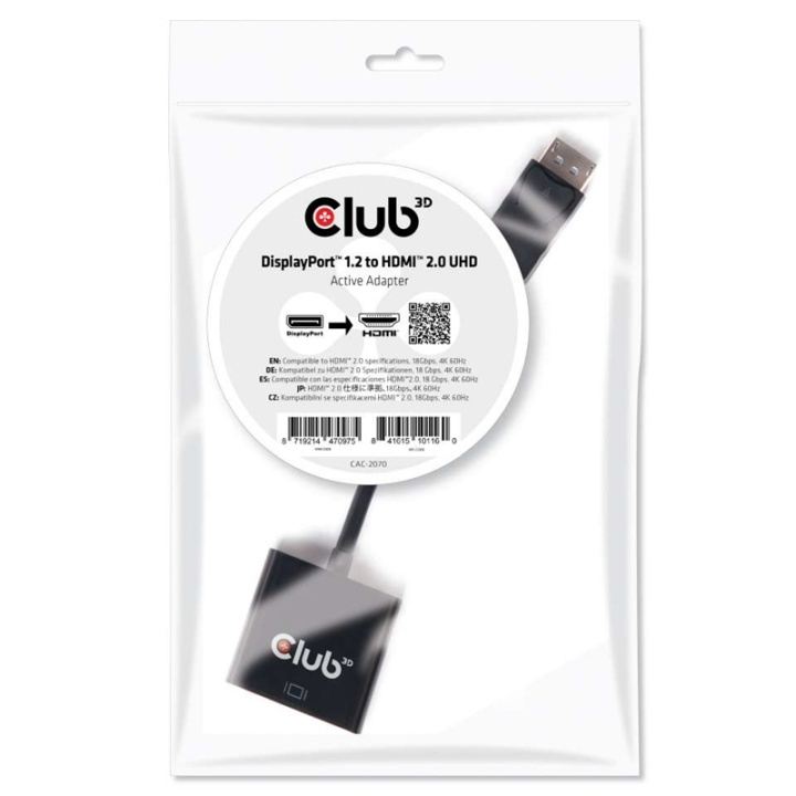 CLUB3D DisplayPort 1.2 to HDMI 2.0 UHD Active Adapter i gruppen Datautstyr / Kabler og adaptere / DisplayPort / Adaptere hos TP E-commerce Nordic AB (A14268)