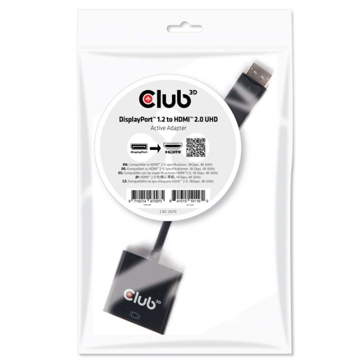 CLUB3D DisplayPort 1.2 til HDMI 2.0 UHD aktiv adapter i gruppen Datautstyr / Kabler og adaptere / DisplayPort / Adaptere hos TP E-commerce Nordic AB (A14268)
