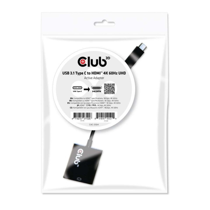CLUB3D USB 3.1 Type C to HDMI 2.0 UHD 4K 60HZ Active Adapter i gruppen Elektronikk / Kabler og adaptere / HDMI / Adaptere hos TP E-commerce Nordic AB (A14272)