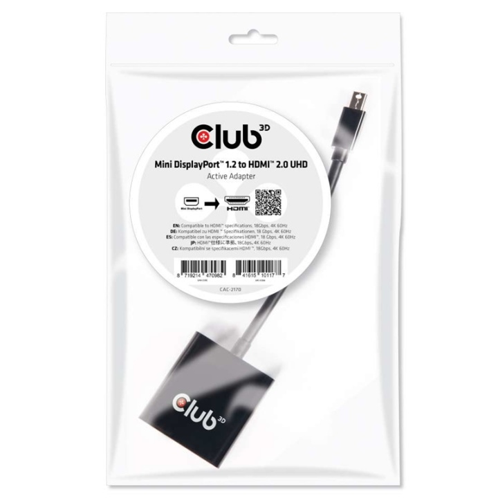 CLUB3D Mini DisplayPort 1.2 til HDMI 2.0 UHD aktiv adapter i gruppen Datautstyr / Kabler og adaptere / DisplayPort / Adaptere hos TP E-commerce Nordic AB (A14276)