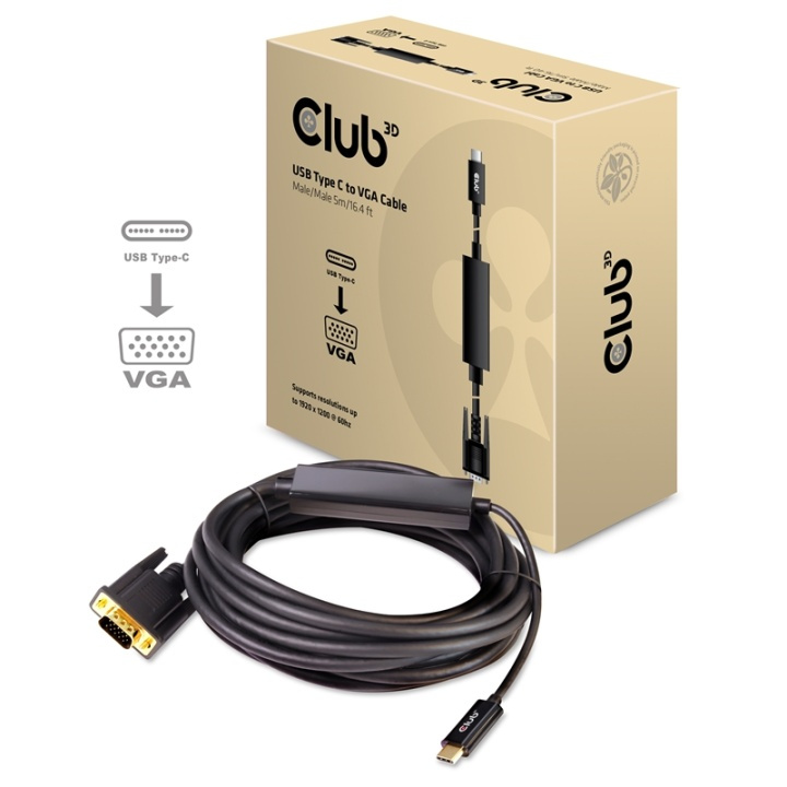 Club 3D - Adapterkabel - 24-pinners USB-C hann til HD-15 (VGA) hann - 5 m - aktiv i gruppen Datautstyr / Kabler og adaptere / VGA / Kabler hos TP E-commerce Nordic AB (A14287)