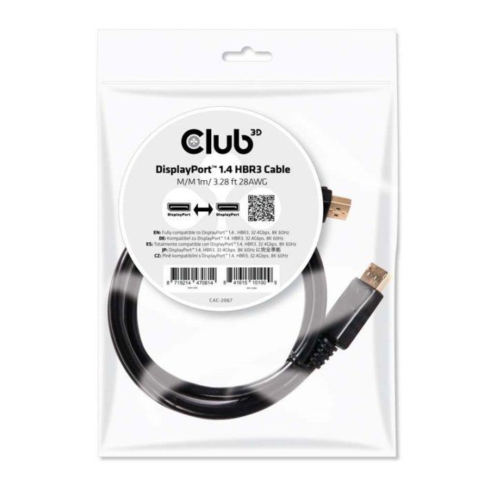 CLUB3D DisplayPort 1.4 HBR3-kabel 1 m/3,28 fot hann/hann 8K60 Hz i gruppen Datautstyr / Kabler og adaptere / DisplayPort / Kabler hos TP E-commerce Nordic AB (A14567)
