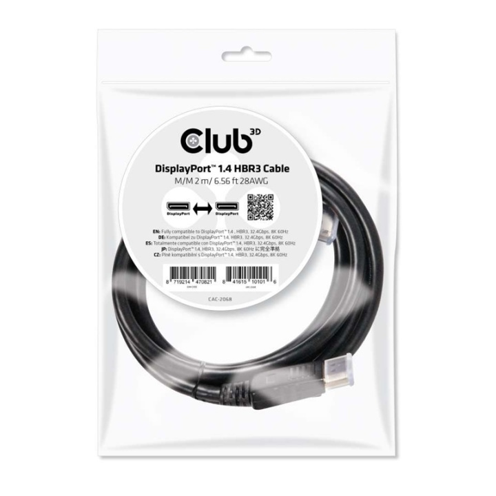 CLUB3D DisplayPort 1.4 HBR3-kabel 2 m/6,56 fot M/M 8K60 Hz i gruppen Datautstyr / Kabler og adaptere / DisplayPort / Kabler hos TP E-commerce Nordic AB (A14568)