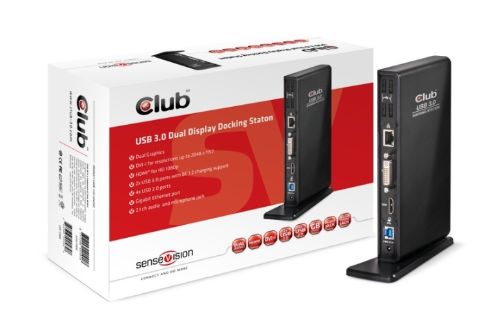 CLUB3D SenseVision USB3.0 Dual Display Docking Station i gruppen Datautstyr / Bærbare datamaskiner og tilbehør / Dokkingstasjoner hos TP E-commerce Nordic AB (A14578)