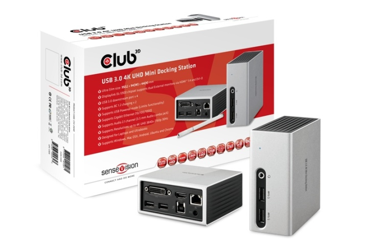 CLUB3D SenseVision USB 3.0 4K UHD mini-dokkingsstasjon USB 3.0 i gruppen Datautstyr / Bærbare datamaskiner og tilbehør / Dokkingstasjoner hos TP E-commerce Nordic AB (A14582)