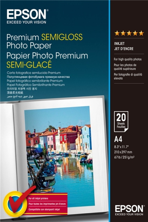 Epson Premium Semi-Gloss Photo Paper - A4 - 20 ark i gruppen Elektronikk / Foto og video / Fotograferingsutstyr / Annet hos TP E-commerce Nordic AB (A14741)