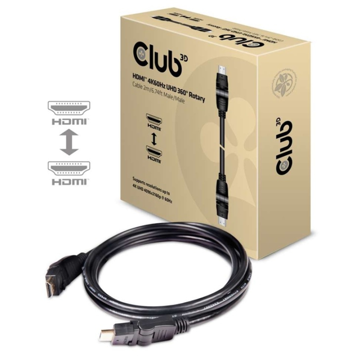 CLUB3D HDMI 2.0 4K60Hz UHD 360 graders roterende kabel på 2 m i gruppen Elektronikk / Kabler og adaptere / HDMI / Kabler hos TP E-commerce Nordic AB (A14786)
