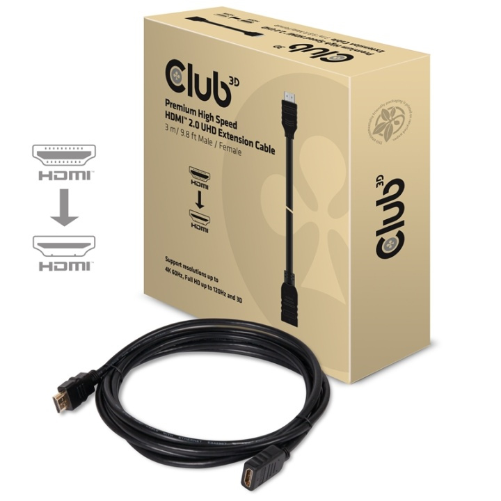 CLUB3D høyhastighets HDMIT 2.0 4K60Hz forlengelseskabel 3 m / 9,8 fot hann/hunn i gruppen Elektronikk / Kabler og adaptere / HDMI / Kabler hos TP E-commerce Nordic AB (A14787)