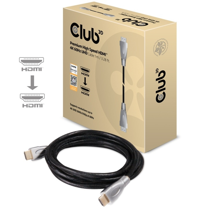 CLUB3D Premium High Speed HDMIT 2.0 4K60Hz UHD Cable 1 m/ 3.28 ft Certified i gruppen Elektronikk / Kabler og adaptere / HDMI / Kabler hos TP E-commerce Nordic AB (A14788)