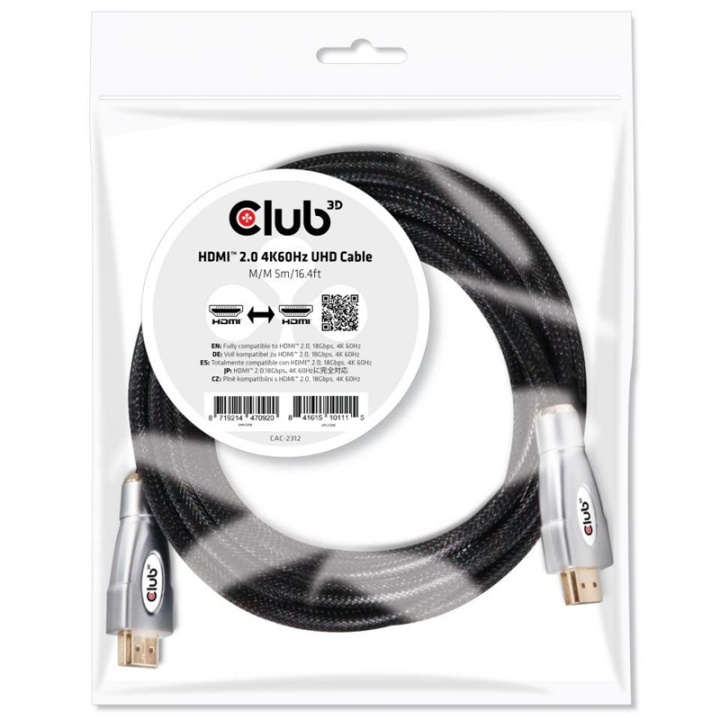 CLUB3D HDMI 2.0 4K60Hz UHD Cable 5m/16.4ft i gruppen Elektronikk / Kabler og adaptere / HDMI / Kabler hos TP E-commerce Nordic AB (A14789)